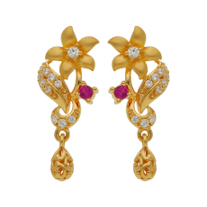 Floral Designed Gold Stud With Charming Stones